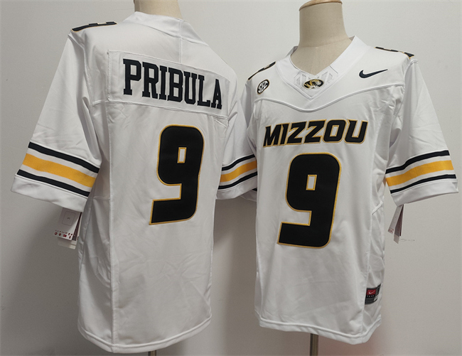 Men's White Missouri Tigers #9 Beau Pribula F.U.S.E. Rose Bowl Patch Stitched Jersey